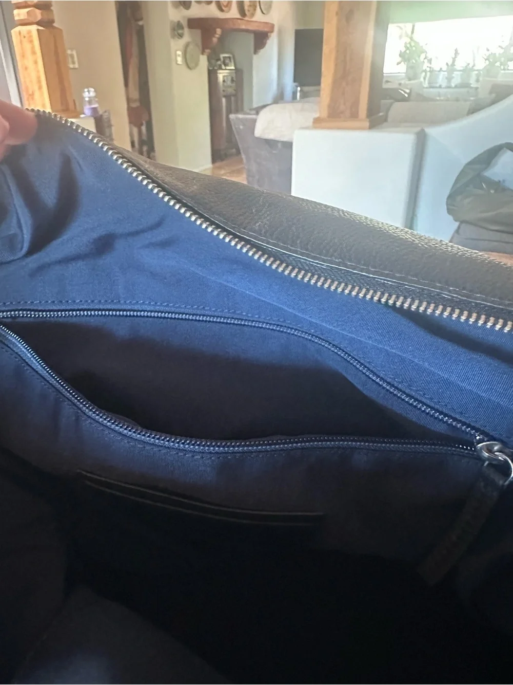 Cole Haan Black Pebbled Leather Duffel Bag with Shoulder Strap